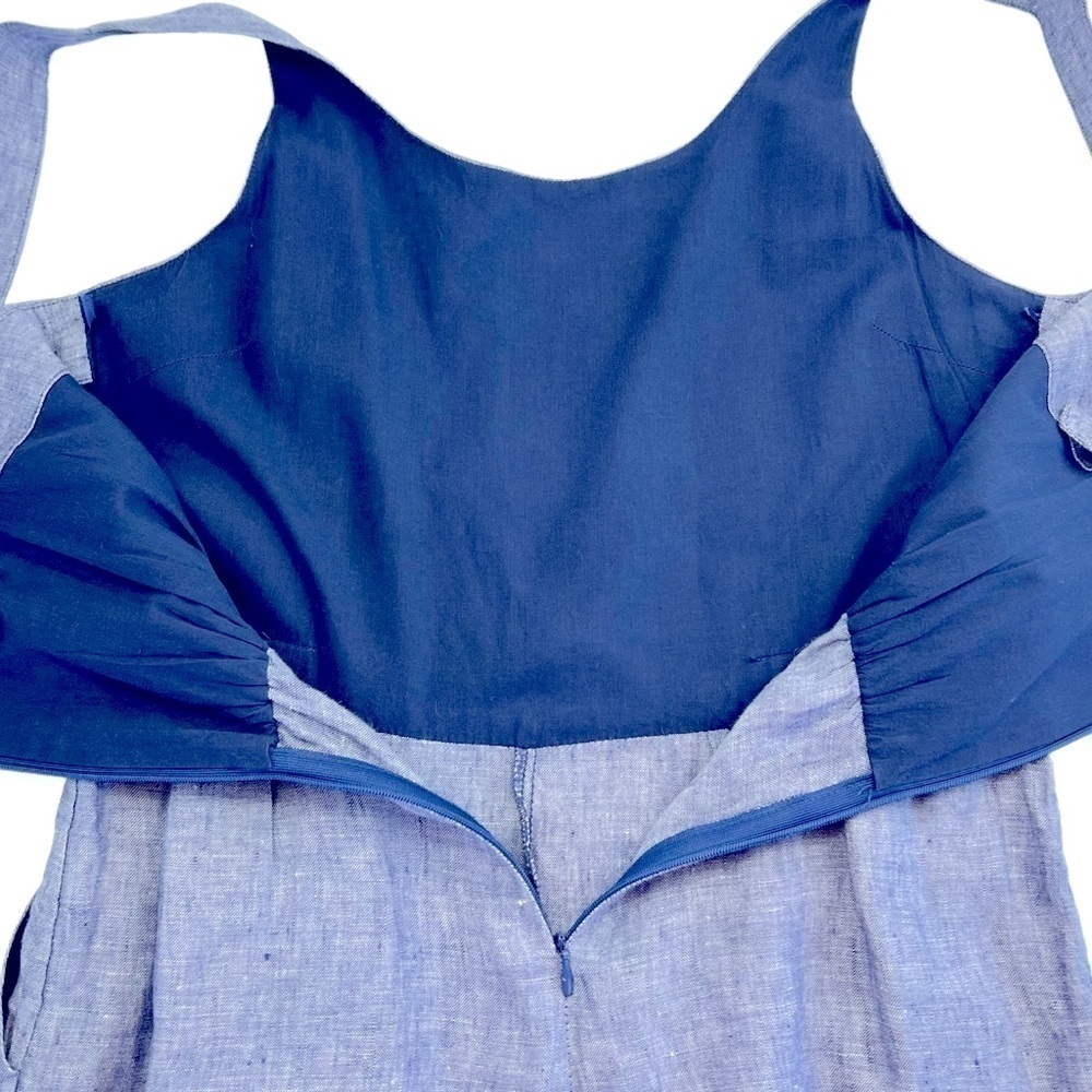 St Tropez West Linen Chambray Jumpsuit Cropped Wide Leg Denim Blue Pockets Sz 2 - Picture 10 of 14
